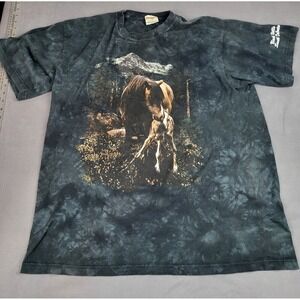 Ragtops Horses Shirt‎ Mens XL Black Tie Dye Lightweight Black Hills Crew Neck